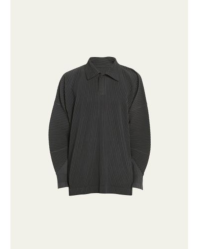 Homme Plissé Issey Miyake Solid Pleated Polo Shirt - Black