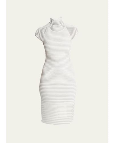 Alaïa Sheer Ribbed Mini Dress With Back Cutout Detail - Natural