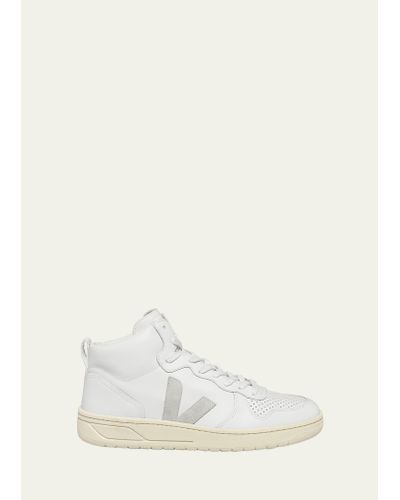 Veja V15 Mixed Leather Mid-top Sneakers - Natural