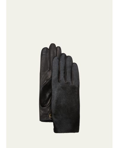 Agnelle Classic Hair On Leather Gloves - Black