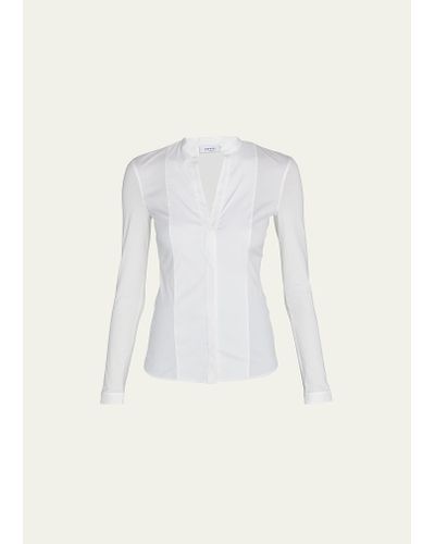 Akris Punto Long-sleeve Cotton Jersey-back Blouse - Natural