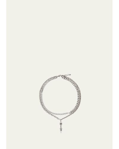 Alexander McQueen Faux Pearl And Skull Stud Double-chain Necklace - Natural
