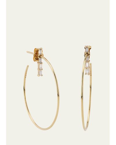 Lana Jewelry 14k Yellow Gold Baguette Diamond Bar Stud Hoop Earrings - Natural