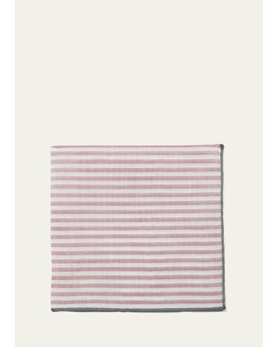 Simonnot Godard Buren Cotton Stripe Pocket Square - Pink