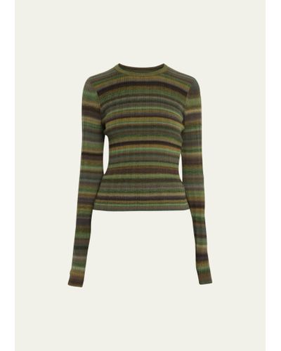 RE/DONE Stripe Long-sleeve Ribbed Crewneck Sweater - Green