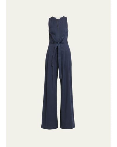 Ulla Johnson Marin Sleeveless Belted Wide-leg Cotton Jumpsuit - Blue