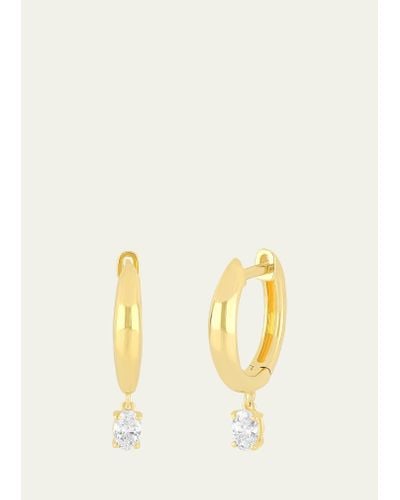 EF Collection Diamond Oval Drops On Domed Earrings - Metallic