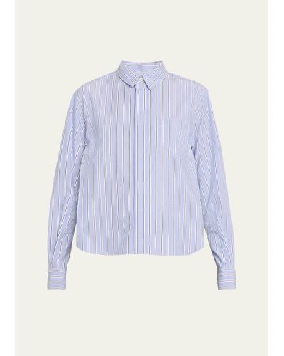 Sacai Stripe Poplin Button Down Shirt With Nylon Back - Blue