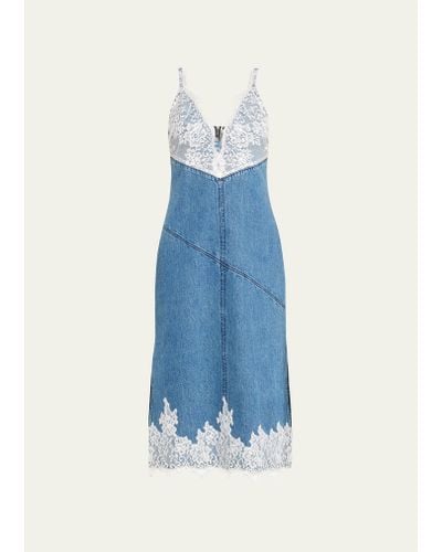3.1 Phillip Lim Lace And Denim Midi Slip Dress - Blue