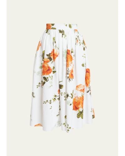 Erdem Voluminous Floral Midi Skirt - White