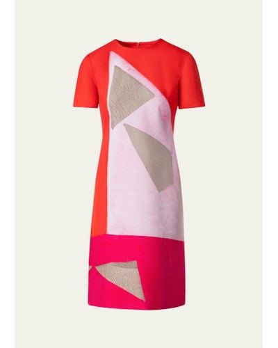 Akris Spectra-print Short-sleeve Cotton Silk Double-face Sheath Dress - Pink
