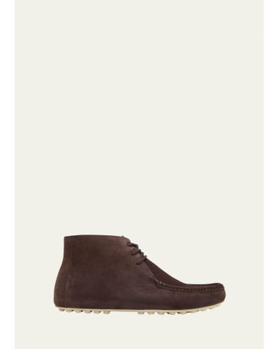 Loro Piana Dot Walk Suede Lace-up Moccasin Loafers - Brown