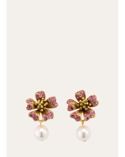 Oscar de la Renta Dotted Pearl Flower Earrings - Natural
