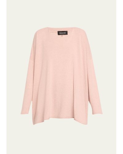 Eskandar A-line V-neck Sweater (long Length) - Pink