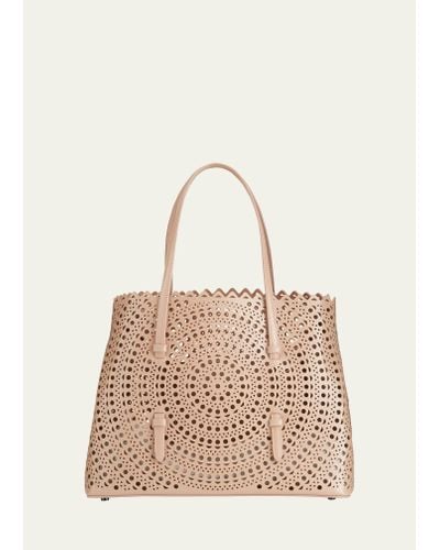 Alaïa Mina 32 Tote Bag In Vienne Perforated Leather - Natural