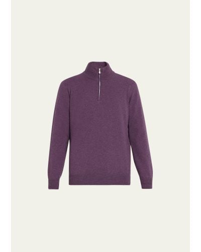 Brunello Cucinelli Cashmere Quarter-zip Sweater - Purple