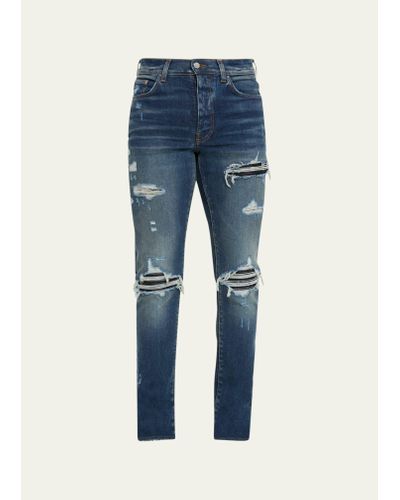 Amiri Mx1 Leather Patch Skinny Jeans - Blue