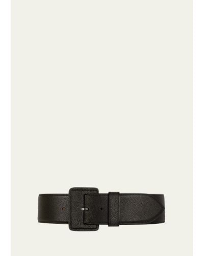Vaincourt Paris La Merveilleuse Large Pebbled Leather Belt With Covered Buckle - White