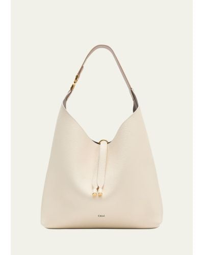 Chloé Marcie Hobo Bag In Grained Leather - Natural