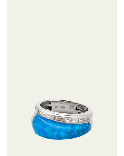 Stephen Webster 18k White Gold Ch2 Slimline Ring With Black Opal Quartz Crystal Haze And Diamonds - Blue