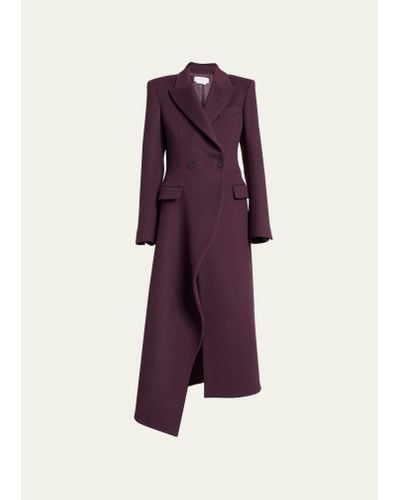 Alexander McQueen Asymmetric Draped Wool Overcoat - Purple