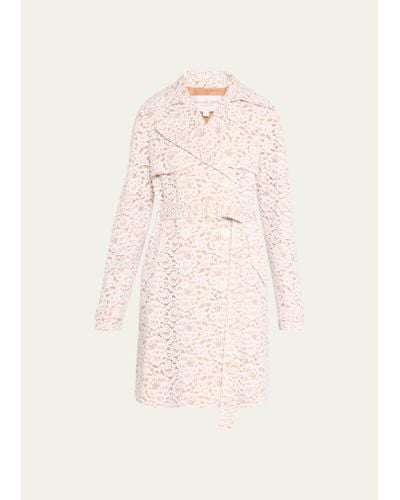 Michael Kors Corded Floral Lace Belted Trench Coat - Pink