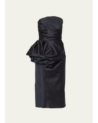 Maison Margiela Gathered Rose Strapless Midi Dress - Black