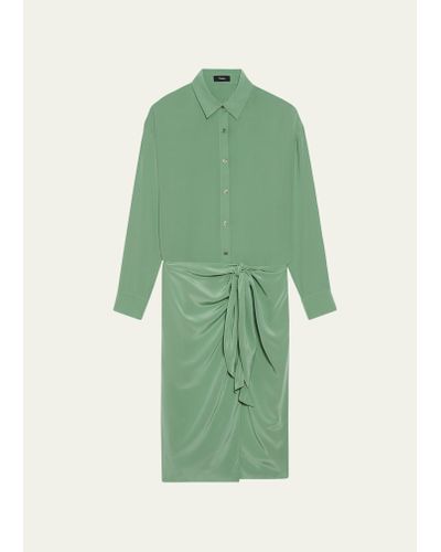 Theory Sarong Wrap-skirt Knee-length Shirtdress - Green