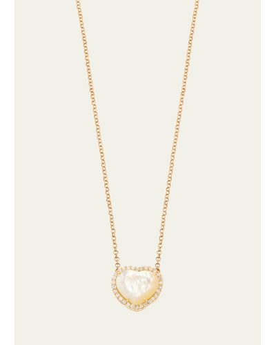 Daniella Kronfle 18k Rose Gold Medium Heart Necklace With Mother Of Pearl And Diamonds - White