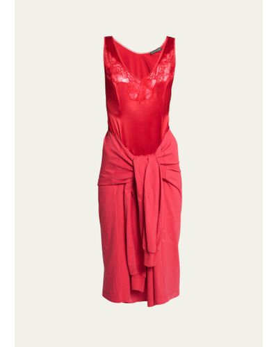 Balenciaga Hybrid Lace Tie-waist Slip Midi Dress - Red