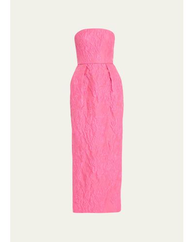Monique Lhuillier Floral Jacquard Strapless Gown - Pink