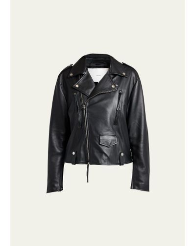 Setchu Zip-sleeve Leather Biker Jacket - Black