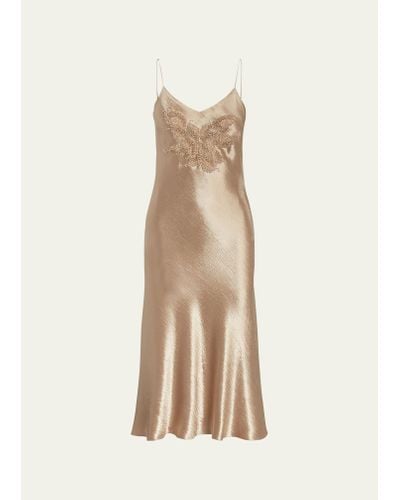 Ralph Lauren Collection Rebekka Hammered Satin Midi Dress With Beading - Natural