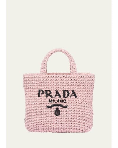 Prada Medium Monogram Raffia Tote Bag - Pink