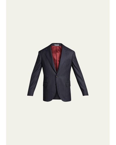 Brunello Cucinelli Chalk Stripe Super 150s Wool Suit - Blue
