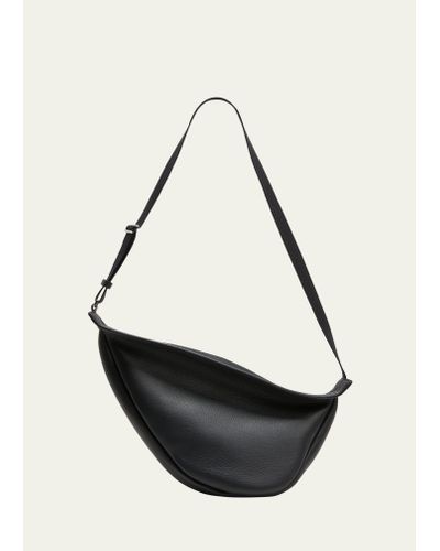 The Row Large Slouchy Curved Leather Crossbody Bag - Black