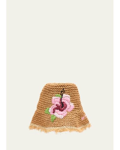 Etro Floral Embroidered Logo Paper Straw Bucket Hat - Natural