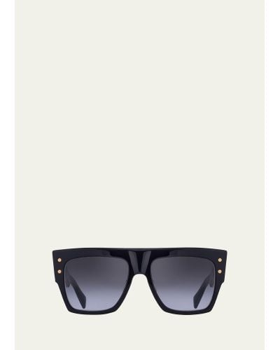 Balmain Logo Square Acetate & Titanium Sunglasses - White