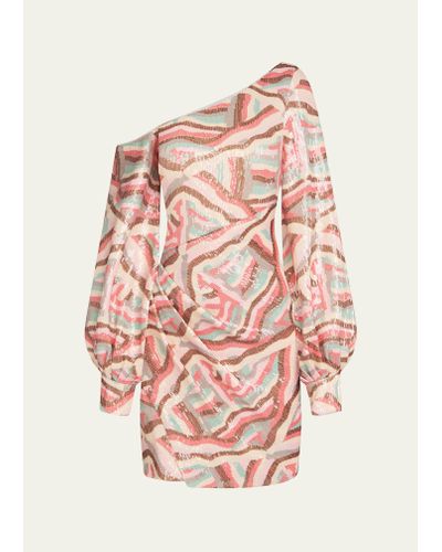 Halston Kimora One-shoulder Sequin Mini Dress - Pink