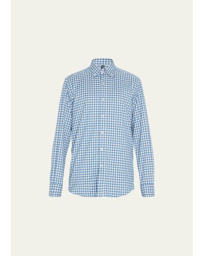Bergdorf Goodman Check-print Flannel Sport Shirt - Blue