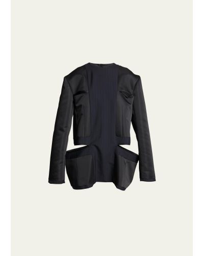 Sacai Mixed-media Striped Cutout Blazer Tunic Top - Black