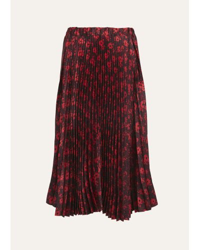 Plan C Ink Jet Print Pleated Skirt - Red