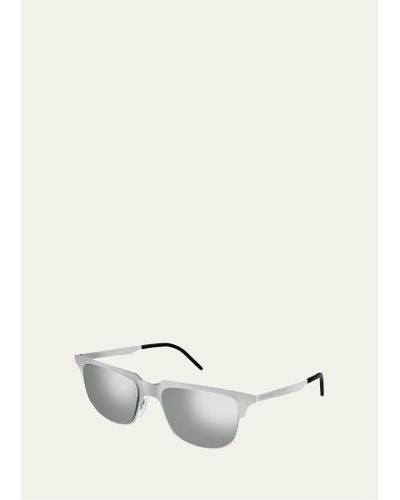 Saint Laurent Half-rim Rectangle Metal Sunglasses - Natural