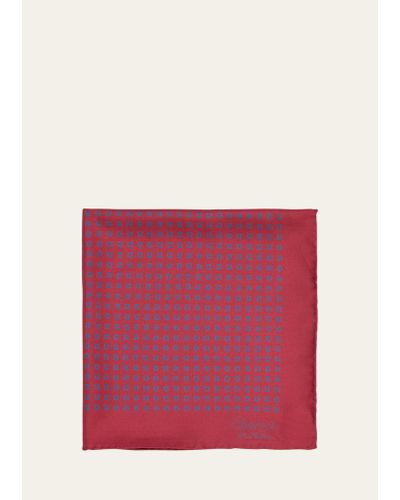 Charvet Printed Silk Pocket Square - Red