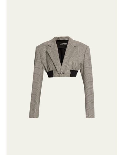 Marc Jacobs Prince Of Wales Wool Cropped Blazer Jacket - Natural