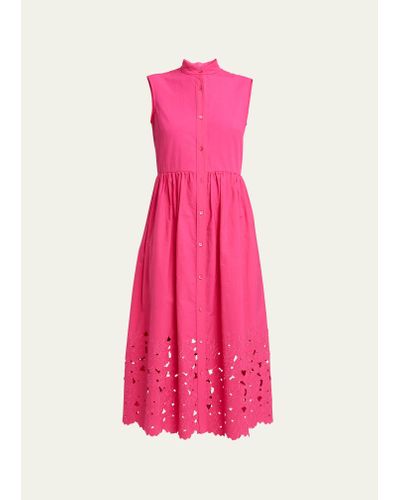 Erdem Broderie Anglaise Midi Shirt Dress - Pink
