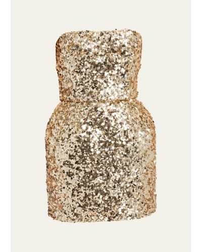 Dolce & Gabbana Sequined Strapless Structured Mini Dress - Natural
