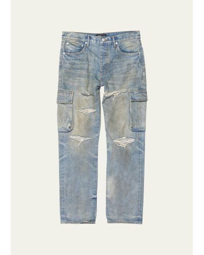 Purple Relaxed Dirty Cargo Jeans - Blue