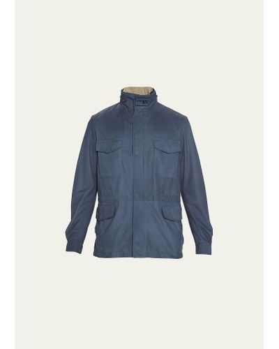 Loro Piana Nubuck Leather Traveler Zip Jacket - Blue
