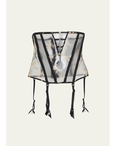 Lise Charmel Floral-embroidered Waspie Suspender Belt - Black